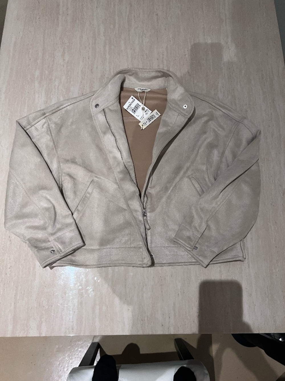 NWT MAX STUDIO London Faux Suede Oyster Beige Bomber Jacket S - Picture 2 of 5